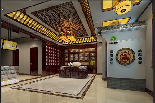 西安古朴典雅的中式茶叶店大堂设计效果图